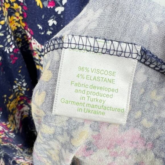 Garnet Hill Navy Blue Floral Maxi Dress With Tiered Hem V Neck Women's M - Picture 6 of 7